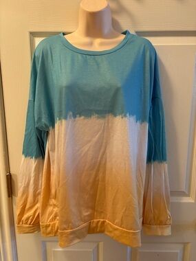 Beach coastal style Teal and Peach Ombre Long-Sleeve Top